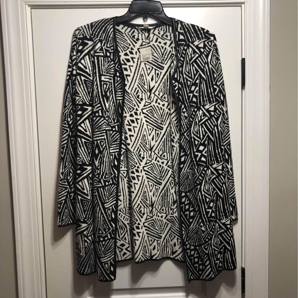New Cato Black and White Open Front Cardigan Size Large Western Cozy Office